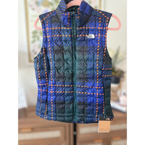 NWT The North Face Plaid Printed ThermoBall Eco Vest Blue Green Womens Sze Small - Picture 4 of 13